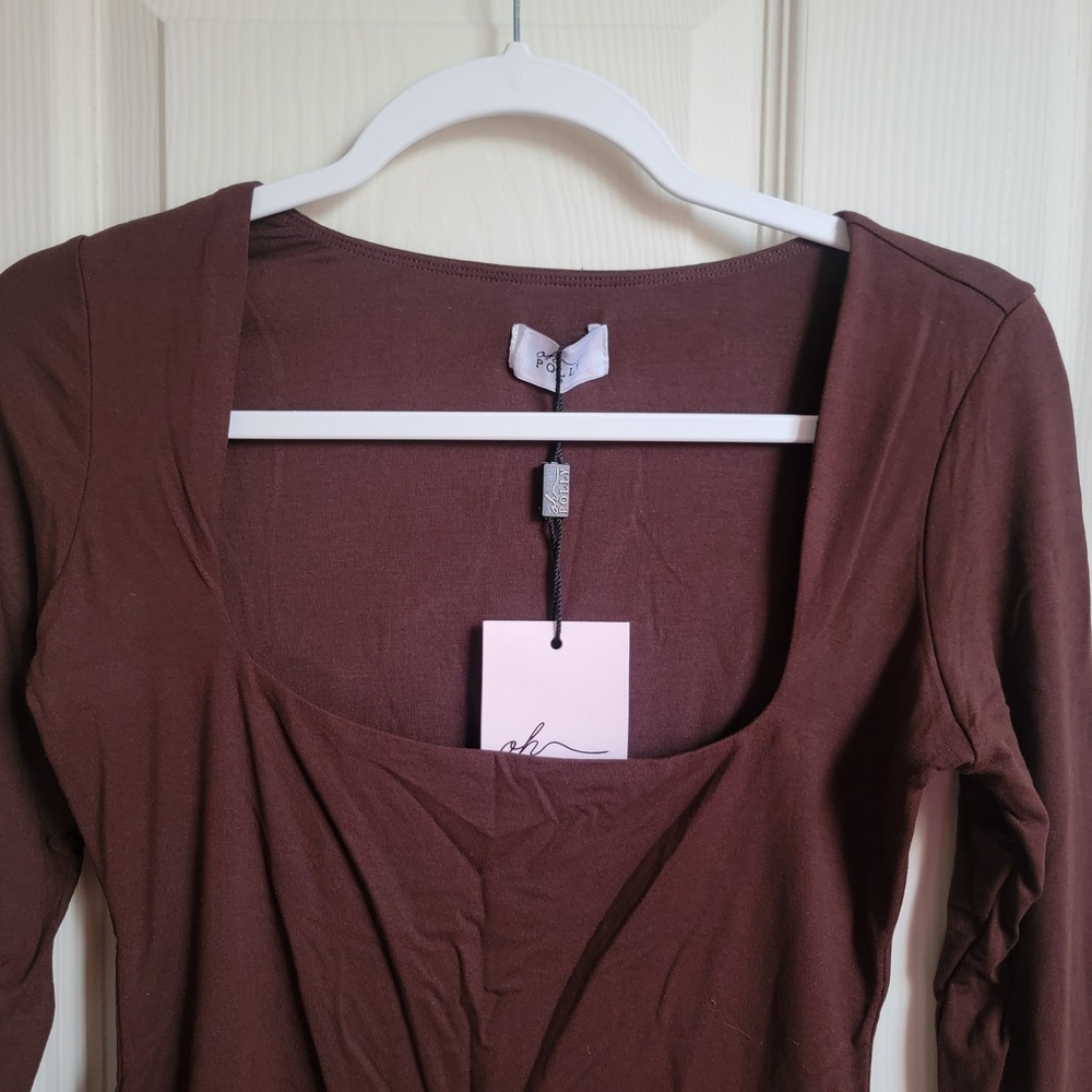 NWT Oh Polly Kaia Modal Square-Neck Long-Sleeve Top in Chocolate Brown Medium - Picture 4 of 9